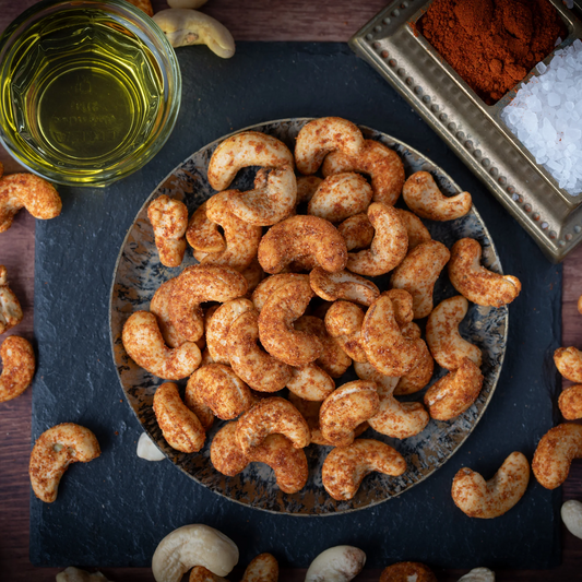 Draufsicht Cashewkerne BBQ Style geröstet – würzig, knackig und intensiv im Geschmack