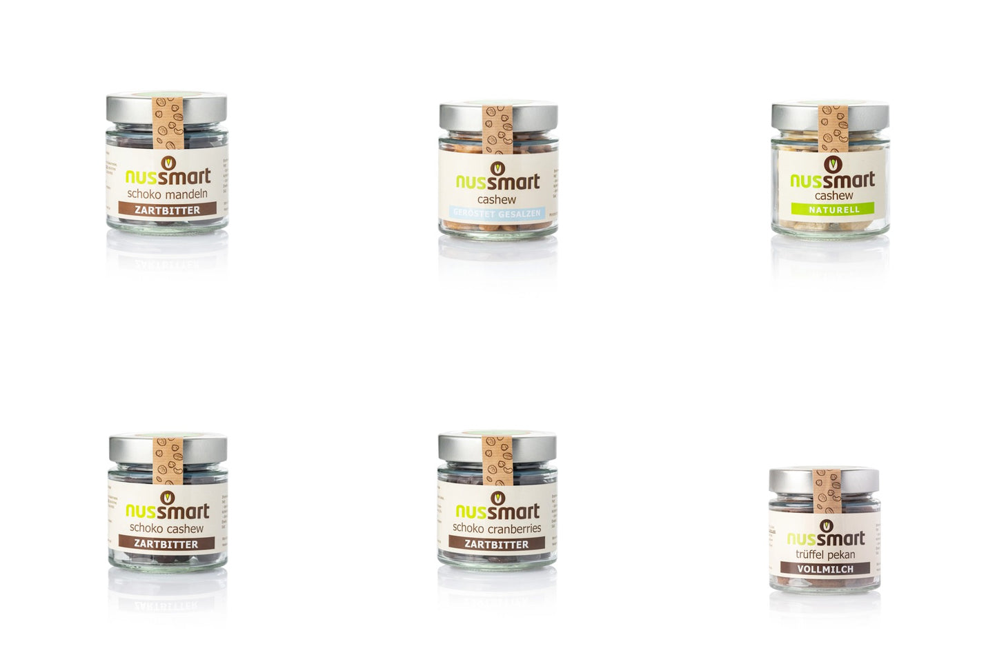 Schoko Nuss Probierbox – 6×90g im Glas