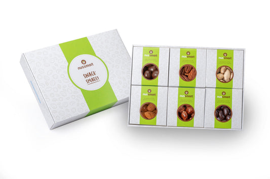 Nüsse Geschenkset 6er Premium – gemischte Nüsse mit Cashews und Schoko Macadamia von nussmart