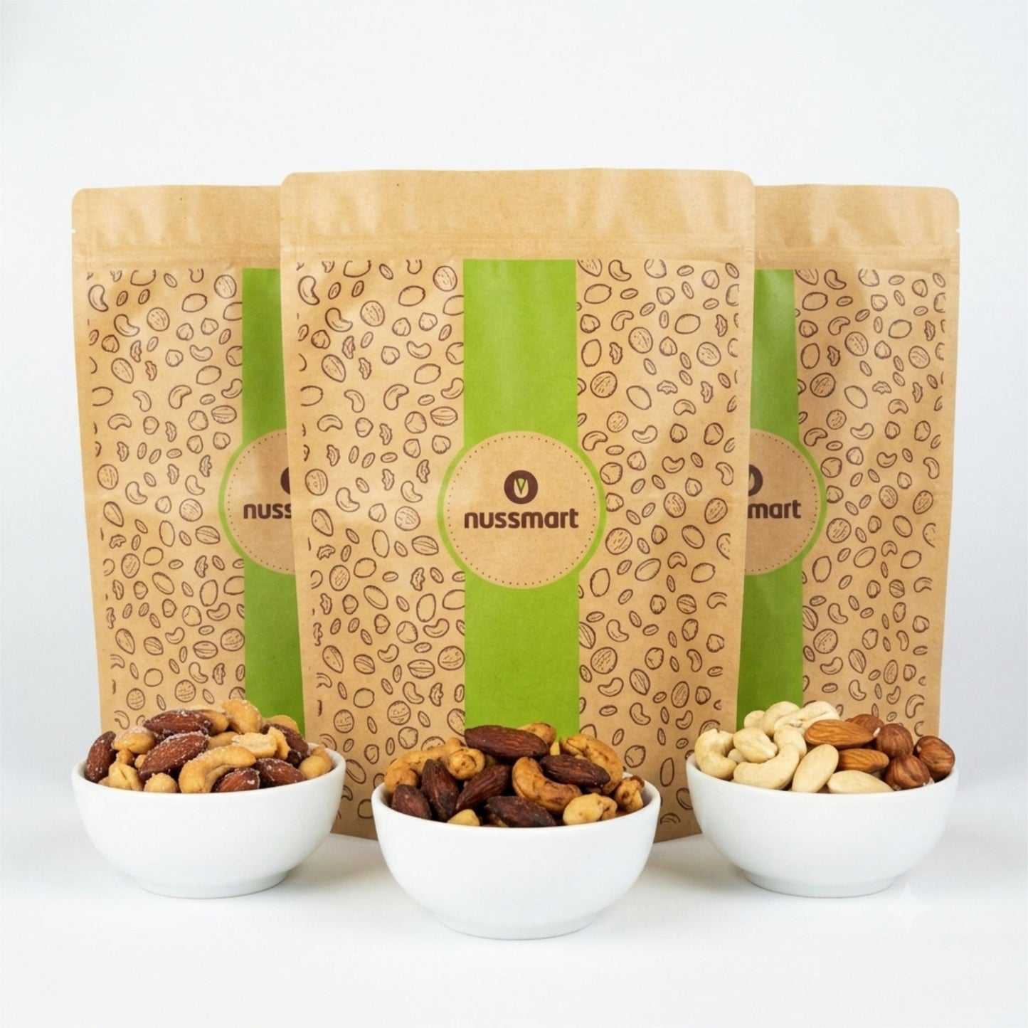 3er Nussmix-Set von nussmart mit Roast Mix, Salty Nut Mix und Natur Nussmix Classic