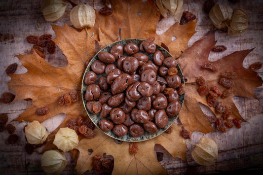 Rosinen schokoliert mit Vollmilchschokolade